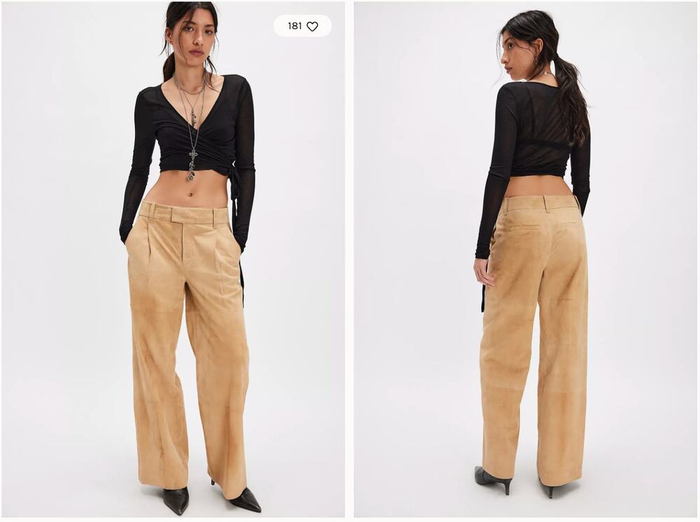 Free People Skyler Suede Trousers | Apricot | Size 10